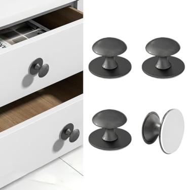 Imagem de CcHhyyt Puxadores adesivos de armário, 4 peças, maçanetas autoadesivas cinzas, sem perfuração, puxadores de gaveta de aço inoxidável para armários de medicamentos, gavetas, armários, porta deslizante