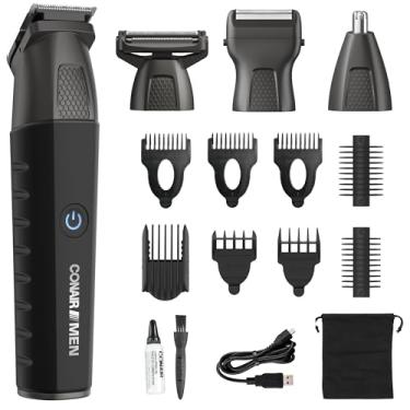 Imagem de Conair Aparador masculino multifuncional para homens - pelos do nariz, barba, bigode, aparador de pelos corporais - Kit de cuidados masculinos de 16 peças para paisagismo - à prova de chuveiro -
