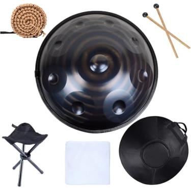 Imagem de Tambor de aço handpan de 440 Hz 9 notas 22 polegadas em ré menor, marretas duráveis ​​e pano livre de poeira, 9 notas-D3 A3 Bb3 C4 D4 E4 F4 G4 A4, com suporte de handpan, estojo de handpan,