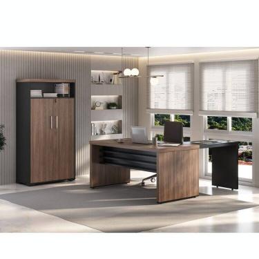 Imagem de Kit 3 Peças com Mesa Operacional 1400, Mesa de Apoio e Armário Multiuso com Nicho Charuto/Preto