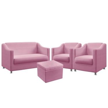 Imagem de Kit Poltrona Namoradeira Mais 2 Poltronas Estofada Alya com Puff Quasa