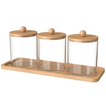 Imagem de Kit 3 Porta Algodão Cotonete Organizador Acrílico Tampa Bambu Disco Maquiagem (1)