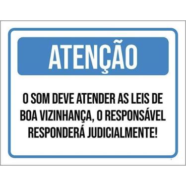 Imagem de Placa Atenção Som Atender Lei Boa Vizinhança 27X35 - Sinalizo
