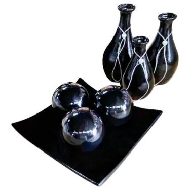 Imagem de Jogo De Vasos Trio Garrafas E Centro De Mesa 3Esferas Black - Retrofen