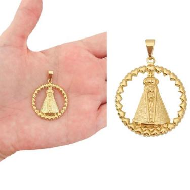 Imagem de Pingente Feminino Nossa Senhora Aparecida Religioso Folheada a Ouro 18