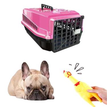 Imagem de Caixa Transporte Pet N2 Rosa +  Brinquedo Interativo Galinho - MecPet