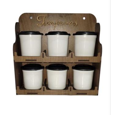 Imagem de Porta temperos em MDF com 6 potes de 220 gramas - CELOPLAST, Imbuia co