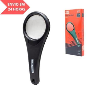Imagem de Lupa de mao com lente de vidro 57mm aumenta amplia 5x - camp home 