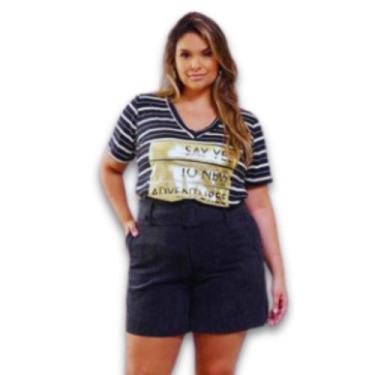 Imagem de Short Feminino Veludo Cotele e Cinto Fivela Forrado Plus Size - Amoplu