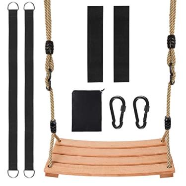 Imagem de Classic Wooden Tree Swing Seat,Outdoor Tree Swing for Adults and Kids,Wooden Swing Seat with Strong Rope,Indoor/Outdoor Swing Seat for Garden, Patio, or Front Porch
