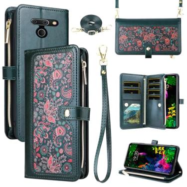Imagem de Dswteny Capa carteira floral para LG G8 ThinQ com alça de pulso alça de ombro bolsa com zíper, suporte para cartão de crédito flip capa para celular LGG8 Thin Q G 8 LG8 G8thinq LGG8thinq 8G mulheres