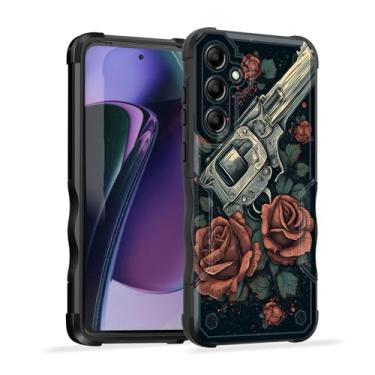 Imagem de EFGWSDER Capa para Galaxy A55 5G, [camada dupla] [proteção contra quedas de grau militar] [antiderrapante] resistente à prova de choque para Samsung Galaxy A55 5G 16.8 cm 2024, armas e flores rosa