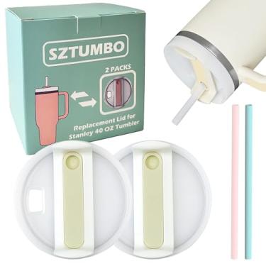 Imagem de SZTUMBO Tampa de substituição de 2 peças para copo Stanley de 1,134 g, à prova de derramamento e resistente a respingos, acessório de copo Stanley Quencher (branco creme) vem com 2 peças de canudo de