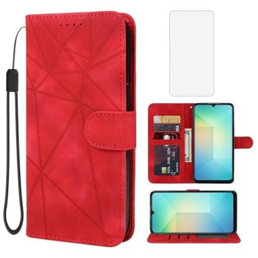 Imagem de Wanyuexes Capa para Galaxy A06, capa carteira para Samsung A06 SM-A065F com protetor de tela de vidro temperado, couro com toque de pele, suporte para cartão de crédito, suporte para Samsung Galaxy