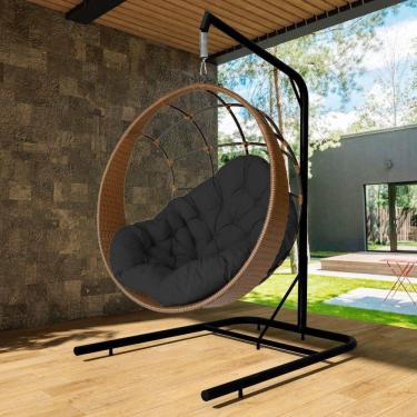 Imagem de Cadeira Balanço Ninho Suspenso Com Suporte E Almofada Argila-preto