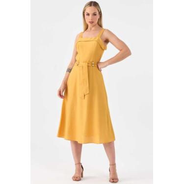 Imagem de Vestido Midi PKS Viscose Com Cinto Mostarda, P