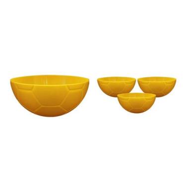 Imagem de Kit 4 Petisqueira Futebol Amarelo 240Ml Plástico - Bb Store