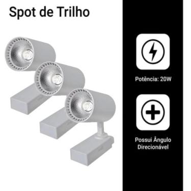Imagem de Kit 3 Luminária Branca Trilho Spot Led 20W 3500K Branco Quente - AP