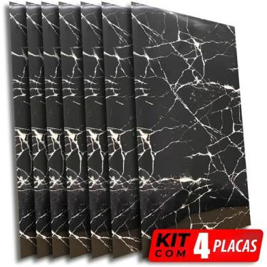 Imagem de Kit de 4 Placas 3D Revestimento De Parede Auto Adesivo Mármore Black 6