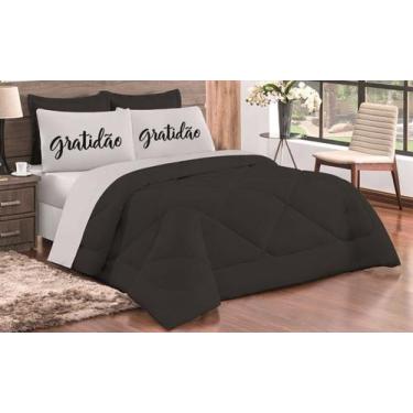 Imagem de Kit Edredon dupla face Casal Queen 05 Peças BRANCO PRETO - GRATIDÃO - 