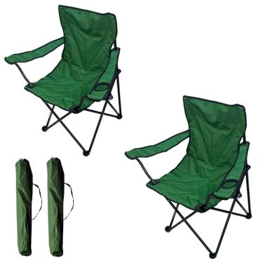 Imagem de 2 Cadeiras Banco Banqueta Pesca Camping Praia com Apoio de Braço e Porta Copos Importwa...