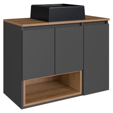 Imagem de Gabinete Suspenso 80 cm Com Cuba Preta BL9220 Mell Grafite FAEM