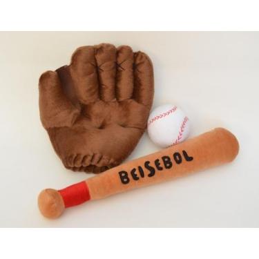 Imagem de Kit beisebol de pelúcia velboa 3 peças taco luva bola - ELZA LEMOS