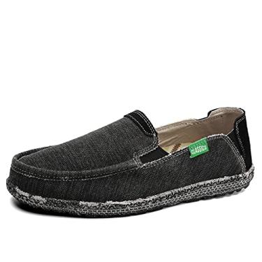 Imagem de JAMONWU Sapatos masculinos sem cadarço, de tecido, de lona, lazer, vintage, casual, mocassim, D_black Grey9, 42