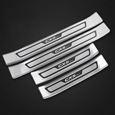 Imagem de 4 peças de aço inoxidável tampa do peitoril lateral da porta externa protetor de guarnições para todos os novos Mazda CX-5 CX5 2017 2018 2019 2020 2021 logotipo preto