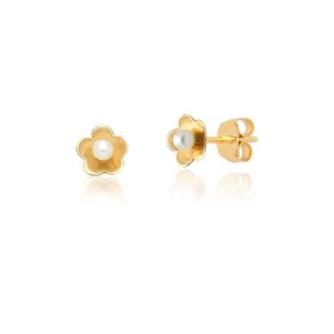 Imagem de Par De Brincos De Florzinha Com Pérola Em Ouro 18k Ab71 - MAEHLER JOIA