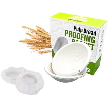 Imagem de Aeelue Cesta redonda à prova de pão de polpa de madeira de 25,4 cm, Banneton, padrão ranhurado – Polpa de madeira natural antiaderente, prensada para durabilidade, cestas para assar pão de fermento, 2