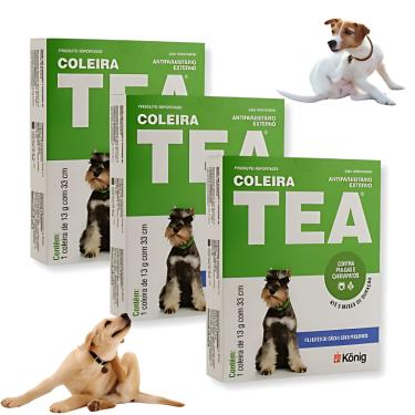 Imagem de Kit 03 Coleiras Antipulga TEA p/ Filhotes e Cães Peq. 33cm