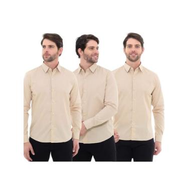 Imagem de KIT 3 Peças - Camisa Social Masculina Premium Tipo Linho Bege - Pthiri