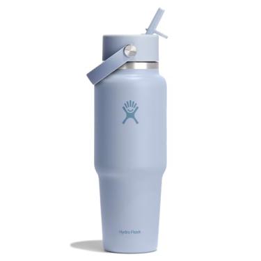Imagem de Hydro Flask Garrafa de água de viagem - aço inoxidável isolado - tampa larga com palha, não derrama, à prova de vazamento em 947 ml azul surf