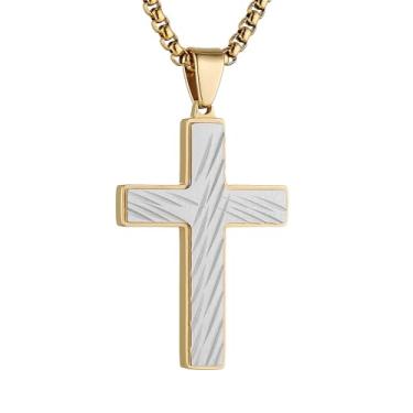 Imagem de HZMAN Colar de cruz para homens e mulheres, aço inoxidável altamente polido, com cicatrizes e pingente de cruz pequena, joia de fé cristã presente, Aço inoxidável, Sem Pedra Preciosa