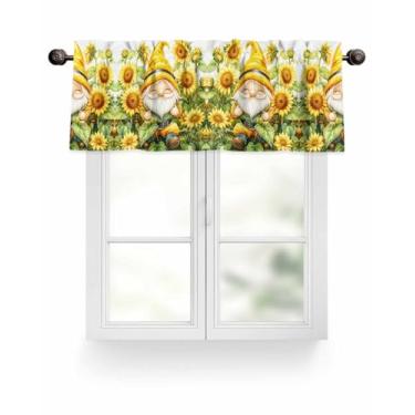 Imagem de Cortinas florais de gnomo amarelo para janelas, cortinas de cozinha com bolso de girassol aquarela para cozinha, sala de estar, banheiro, 137 x 45 cm