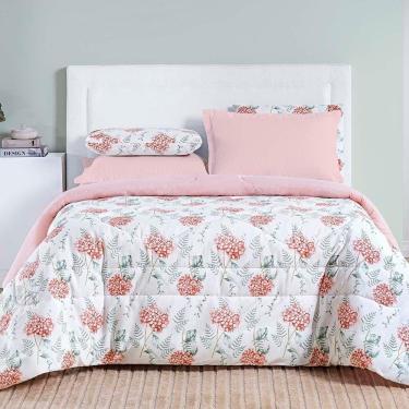Imagem de Edredom Maggy Dupla Face Queen 1 Peça Percale 200 Fios Estampado Hortencia Floral Rosa...