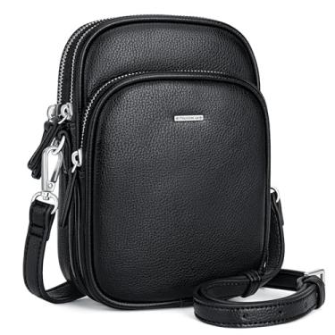 Imagem de nuoku Bolsa transversal pequena para mulheres, bolsas transversais de couro vegano para mulheres, tamanho pequeno com compartimentos para cartões, Preto