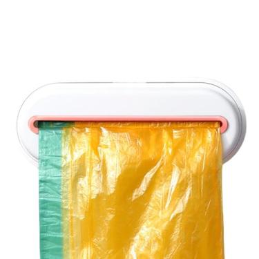 Imagem de GZBMEZS Dispensador de armazenamento de saco de lixo, sem furo montado na parede, caixa organizadora de saco de lixo de cozinha extraível, kit de forro de lata de lixo pequeno para loja doméstica e