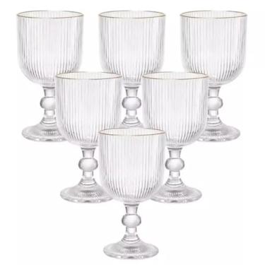 Imagem de Jogo de 6 Taças Canelada Transparente Borda Dourada 370ml P/Água, Vinho, Drinks Graffiato Hauskraft