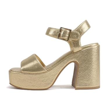 Imagem de Soda Launch ~ Sandália feminina aberta com tira no tornozelo plataforma de salto alto, Brilho dourado claro, 36