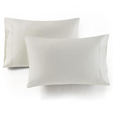 Imagem de Hyde Lane Fronhas de algodão 1000 fios, pacote com 2, fronhas de travesseiro creme tamanho Queen 50,8 x 76,2 cm, luxo macio e durável, resistente a rugas, à prova de bolinhas, marfim