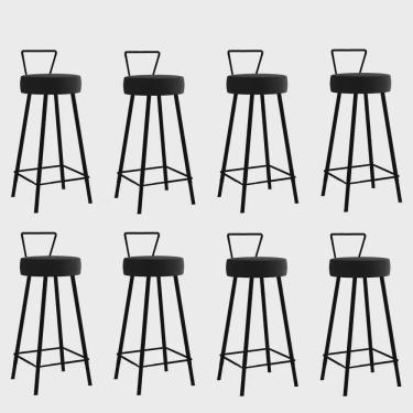 Imagem de Kit 08 Banqueta Alta Com Encosto Tais Eiffel Cozinha Bar Bistrô Ferro Preto Sintético Preto - Ahz Móveis