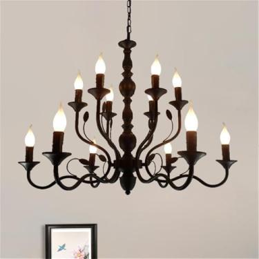 Imagem de Candelabro Simples Americano LED Personalidade Criatividade Sala de Estar Restaurante Quarto Estudo Villa Hotel Café Bar Clothing Store Lâmpada Pendente (A Preto A 12 luzes)