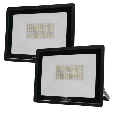 Imagem de Kit 2 Refletor de Led Slim 100W Prova Dágua Preto Bivolt 6500K Frio