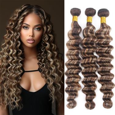 Imagem de Pacotes de cabelo QEUOPE Highlight Brown Loose Deep Wave 20 25 30cm