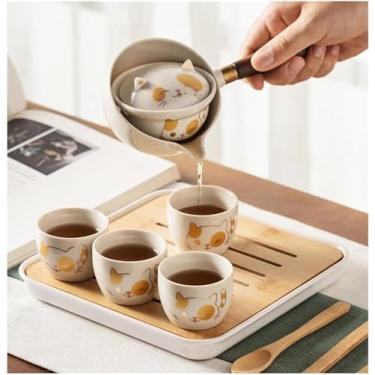 Imagem de AKALNNB Conjunto de chá de cerâmica com suporte de metal, conjunto de cafeteira com bule de chá, xícaras de chá, colheres e pires, conjunto de serviço de chá da tarde de 15 peças