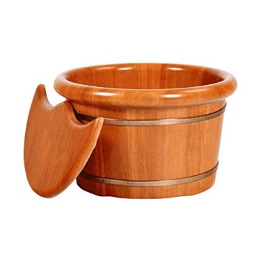 Imagem de FTOQWZXV Balde para banho de pés, acessórios de sauna, balde de água, banheiras de madeira feitas à mão, presente de barril relaxante para os pés