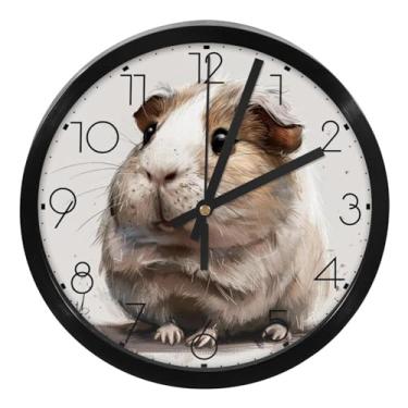 Imagem de LILINWAN Relógio de parede redondo com queijo de porquinho-da-índia operado por bateria silencioso sem tique-taque movimento de varredura capa de vidro para cozinha, quarto, escritório em casa