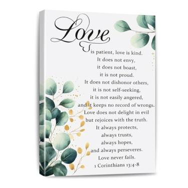 Imagem de Love is Patient Love is Kind 1 Corinthians 13:4-8 Impressão de arte de parede em tela cristã pintura de escritura positiva decoração de quarto de casa pôster de presente de casamento emoldurado 20 x